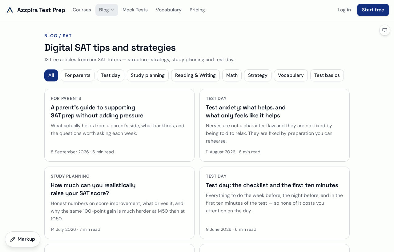 The SAT blog index with original strategy articles